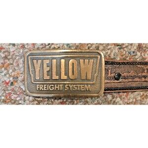 Vintage Yellow Freight Trucking Belt and Buckle. Gen Cowhide Awesome. 44"